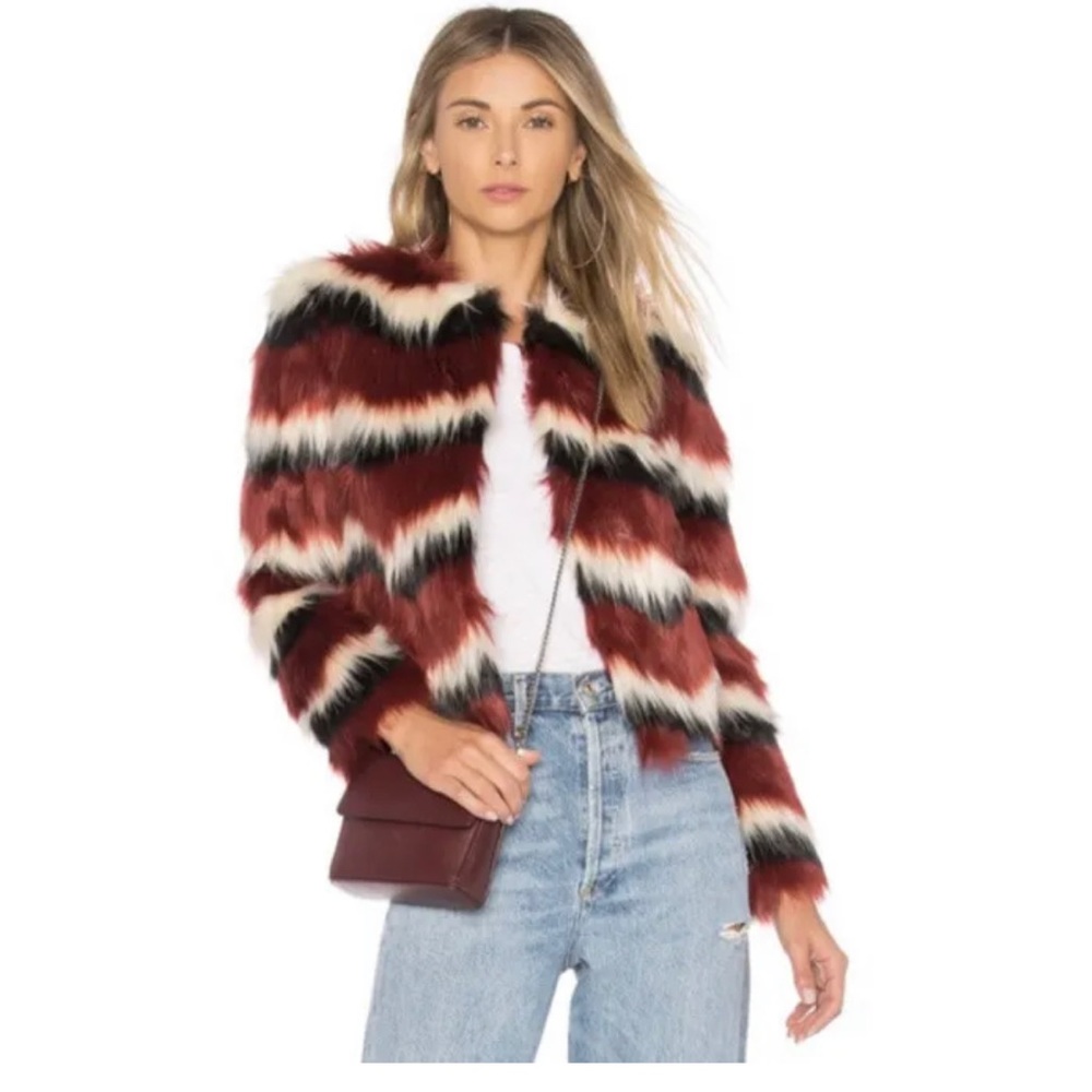 MAJORELLE / Revolve Luka Faux Fur Coat Red Multi